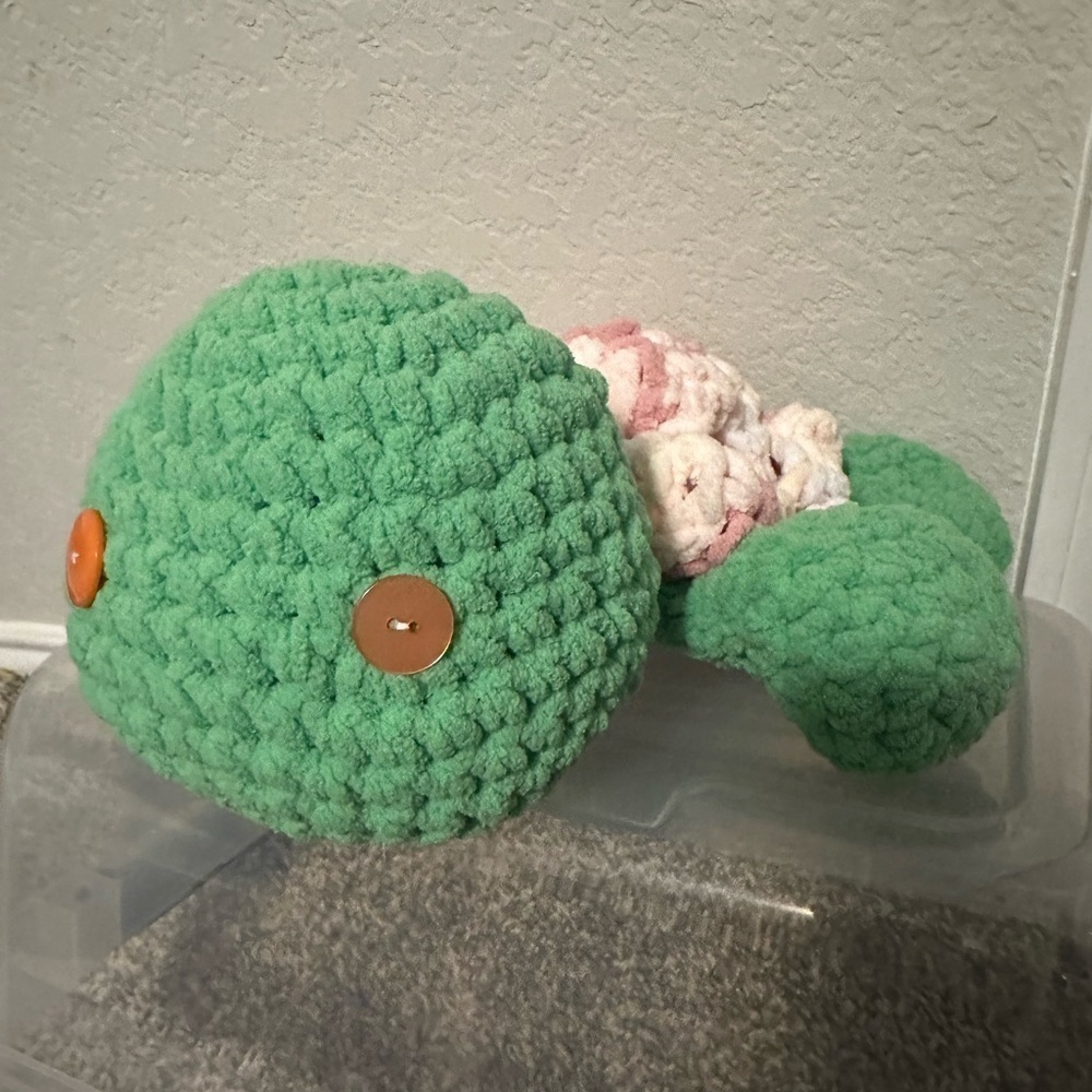 Turtle Flower Crocheted Plushie Pink Green Blue Soft Adorable Gift Kids Chunky